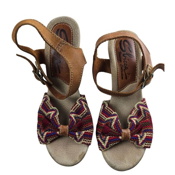 Sbicca Vintage Collection Leather & Woven Platform Sandals Size 7 - Picture 9 of 10